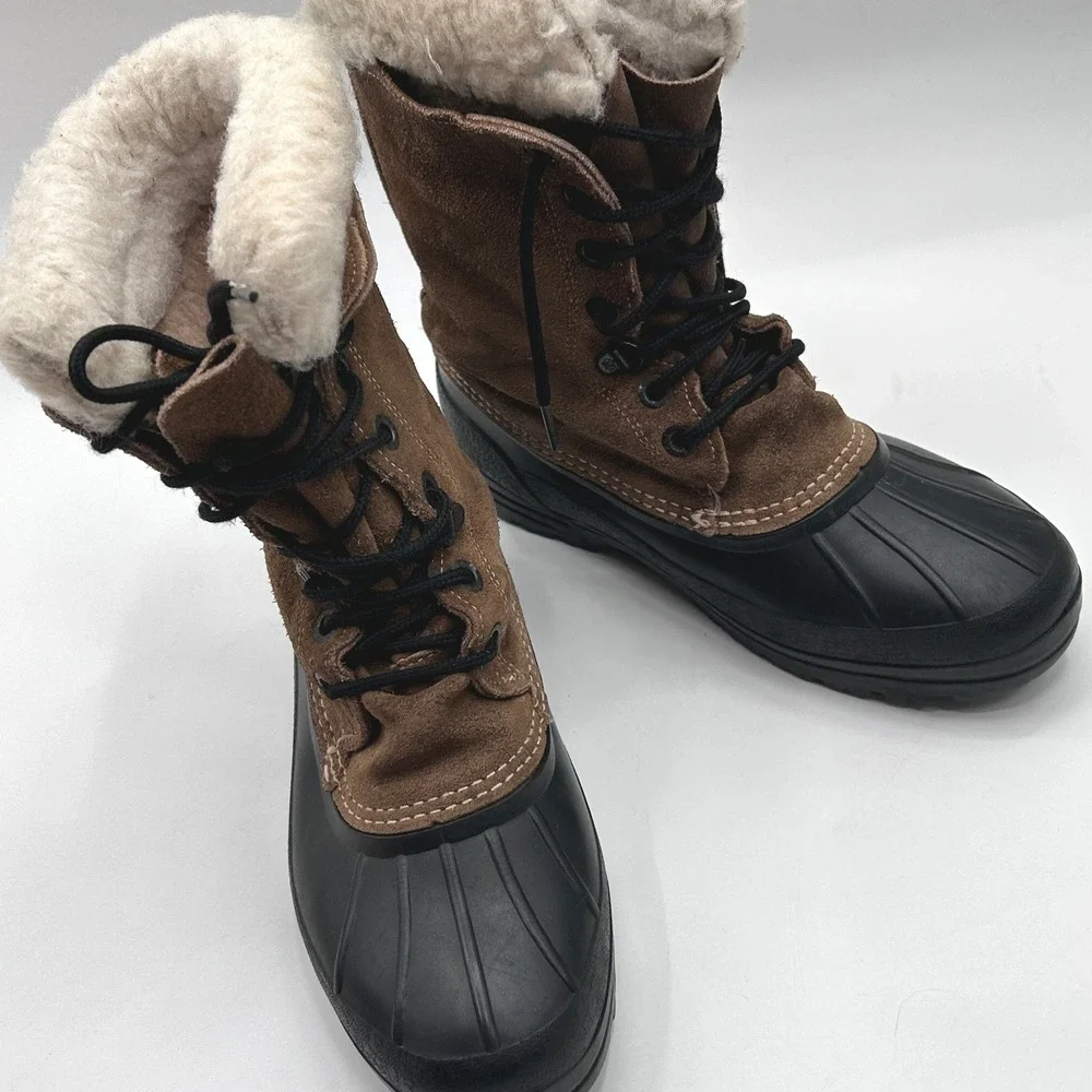Kamik Waterproof Brown Suede Winter Duck Boots Faux Fur Trim Lace Up Mens 8